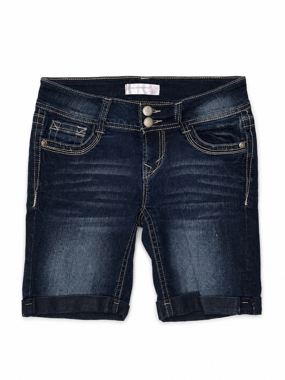 No Boundaries Girls Size 5 Dark Wash Denim Bermuda Shorts Cuffed Stretch